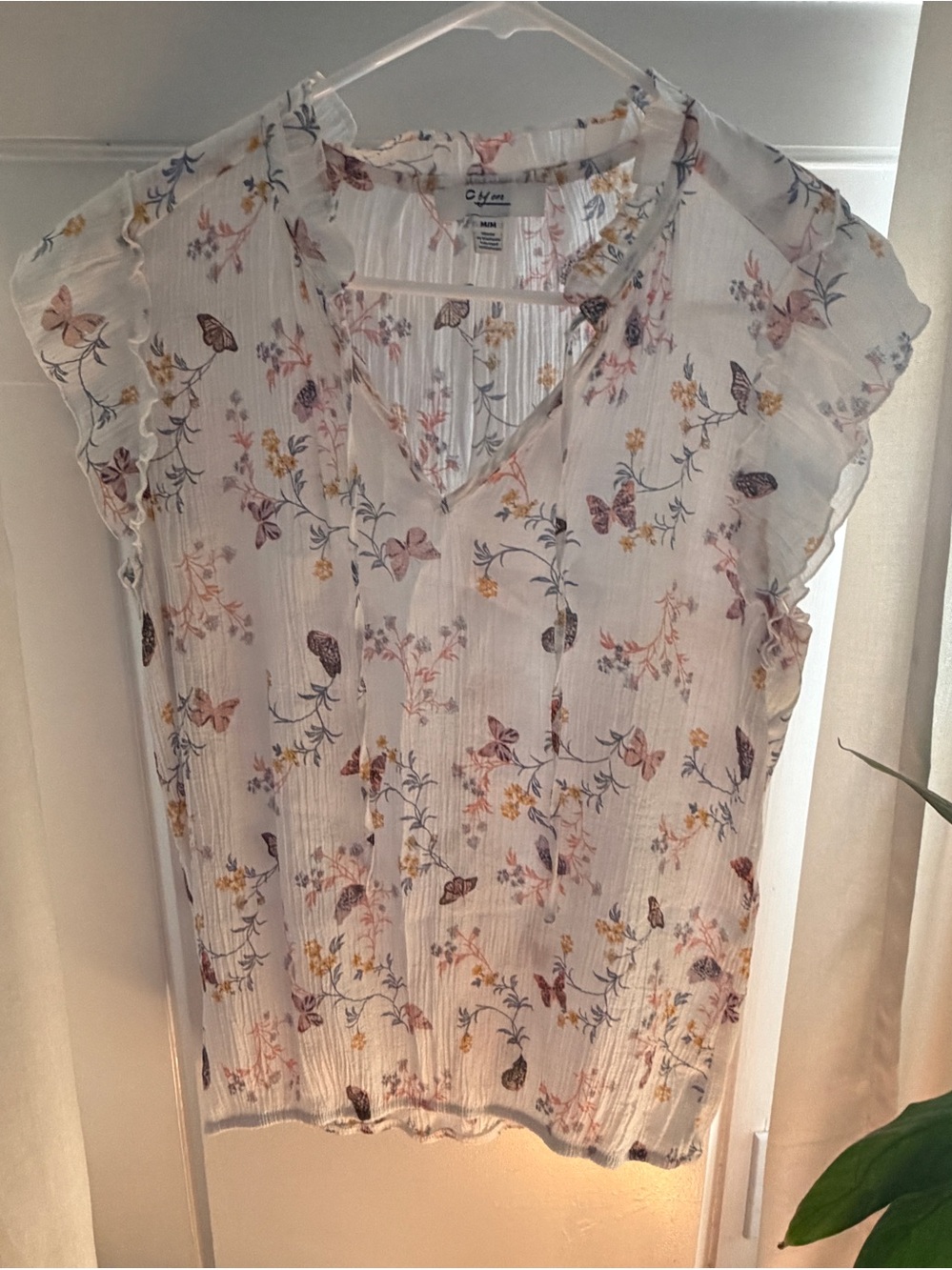 C by one Cream Butterfly Blouse Size M